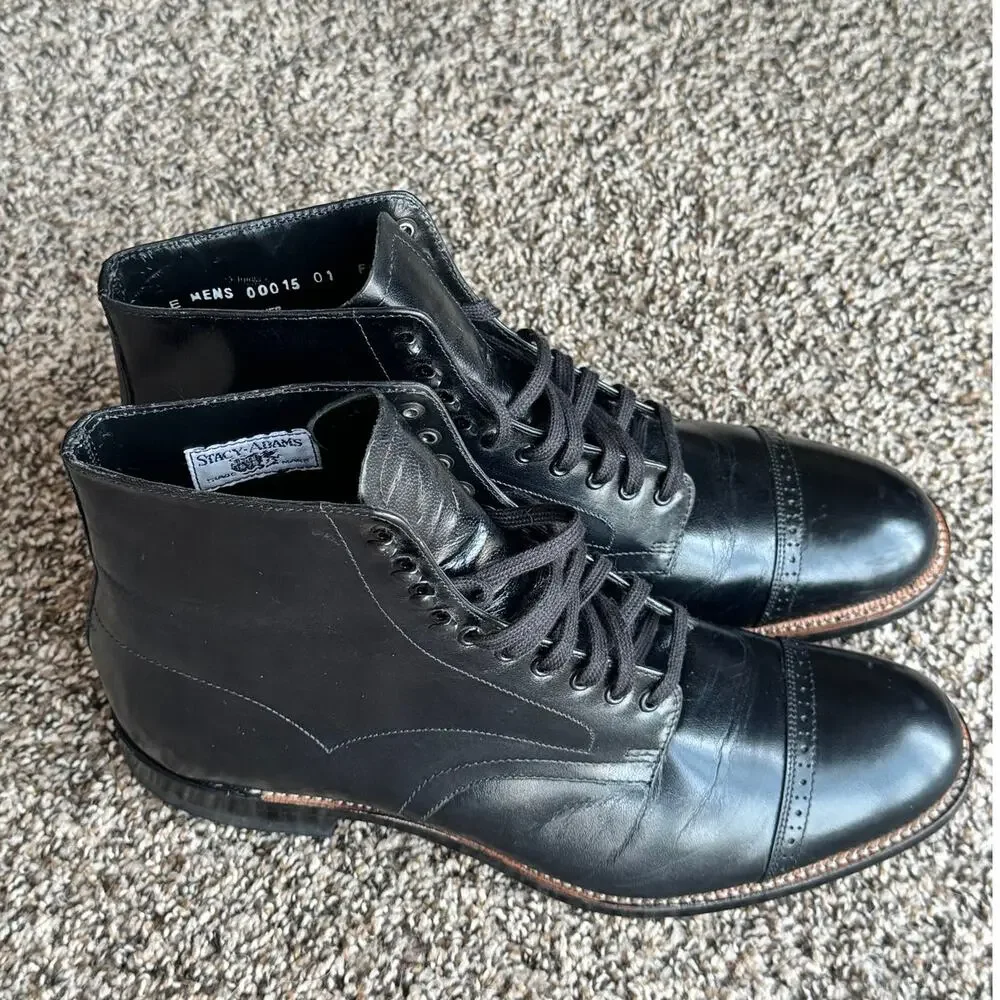 Stacy Adams Madison Cap Toe High Top Boots Black Kidskin Leather Men’s US 8.5